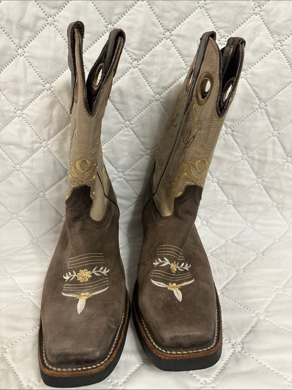 Leonzar Brown and Tan Embroidered Western Pull-On Boots